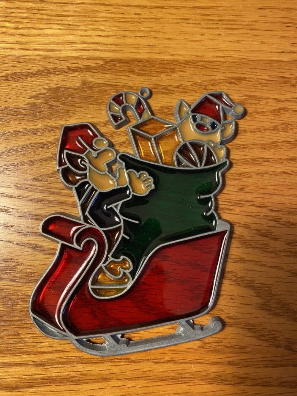 Vintage Christmas Stain Glass-like Window Decor-Santa's Sleigh